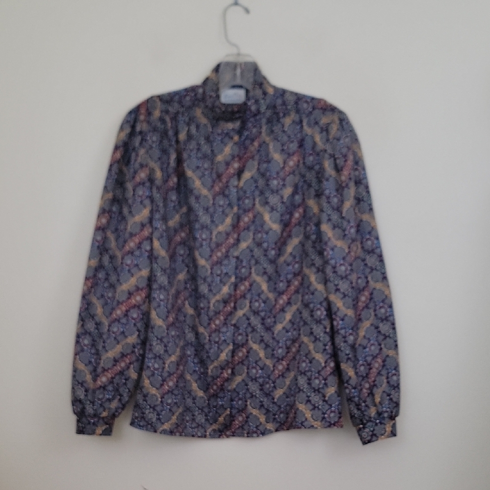Levi Strauss Bend Over Multicolored Mock Neck Long Sleeve Blouse Womens M